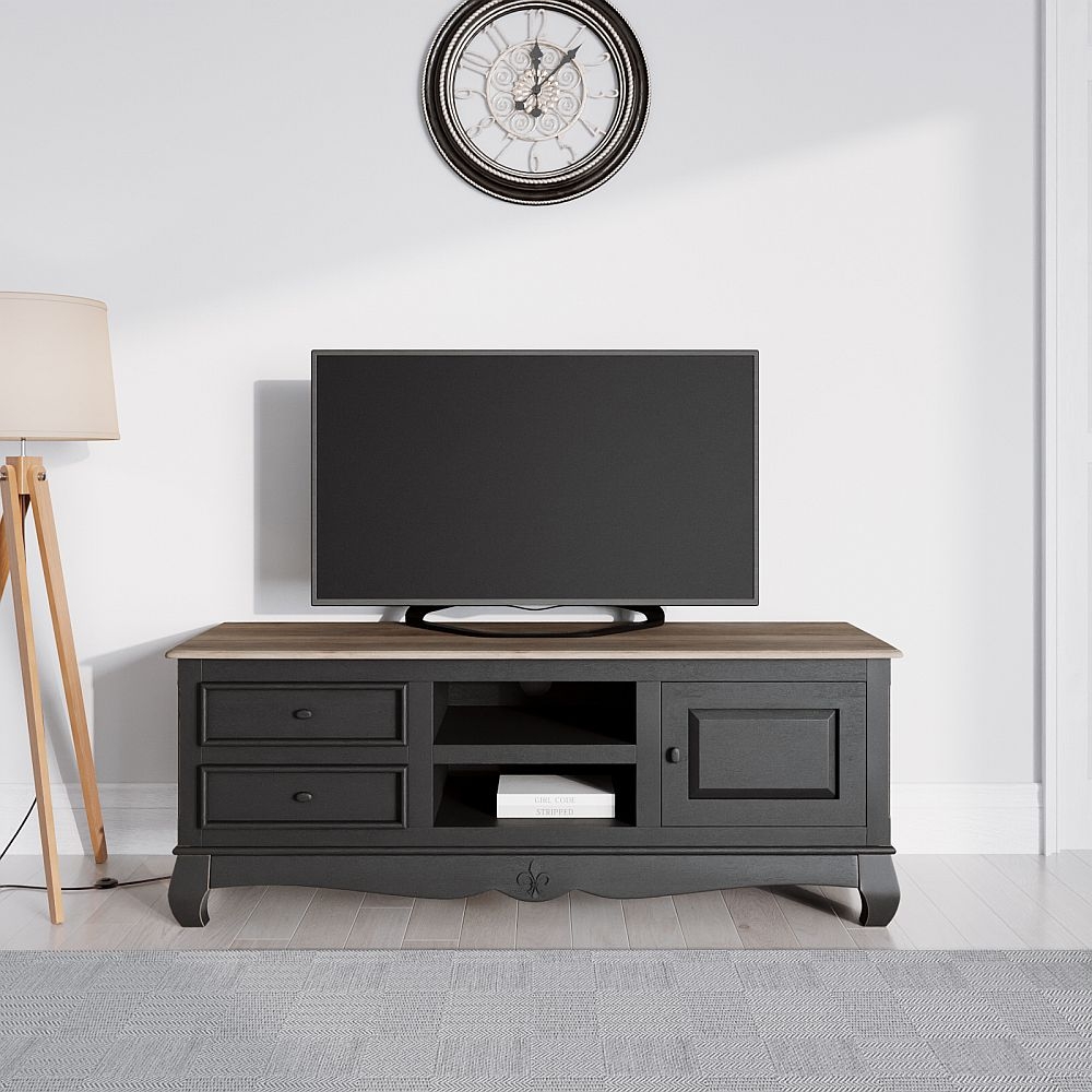 Fleur French Style Black Tv Unit Made In Solid Mango Wood