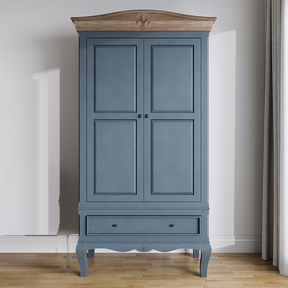Fleur French Style Double Wardrobe Stiffkey Blue Painted Solid Mango Wood 2 Door