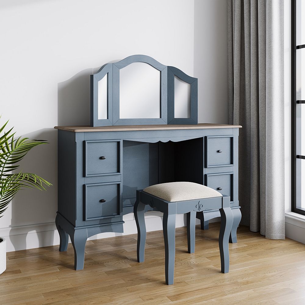 Fleur French Style Dressing Table Stiffkey Blue Painted Solid Mango Wood 4 Drawers