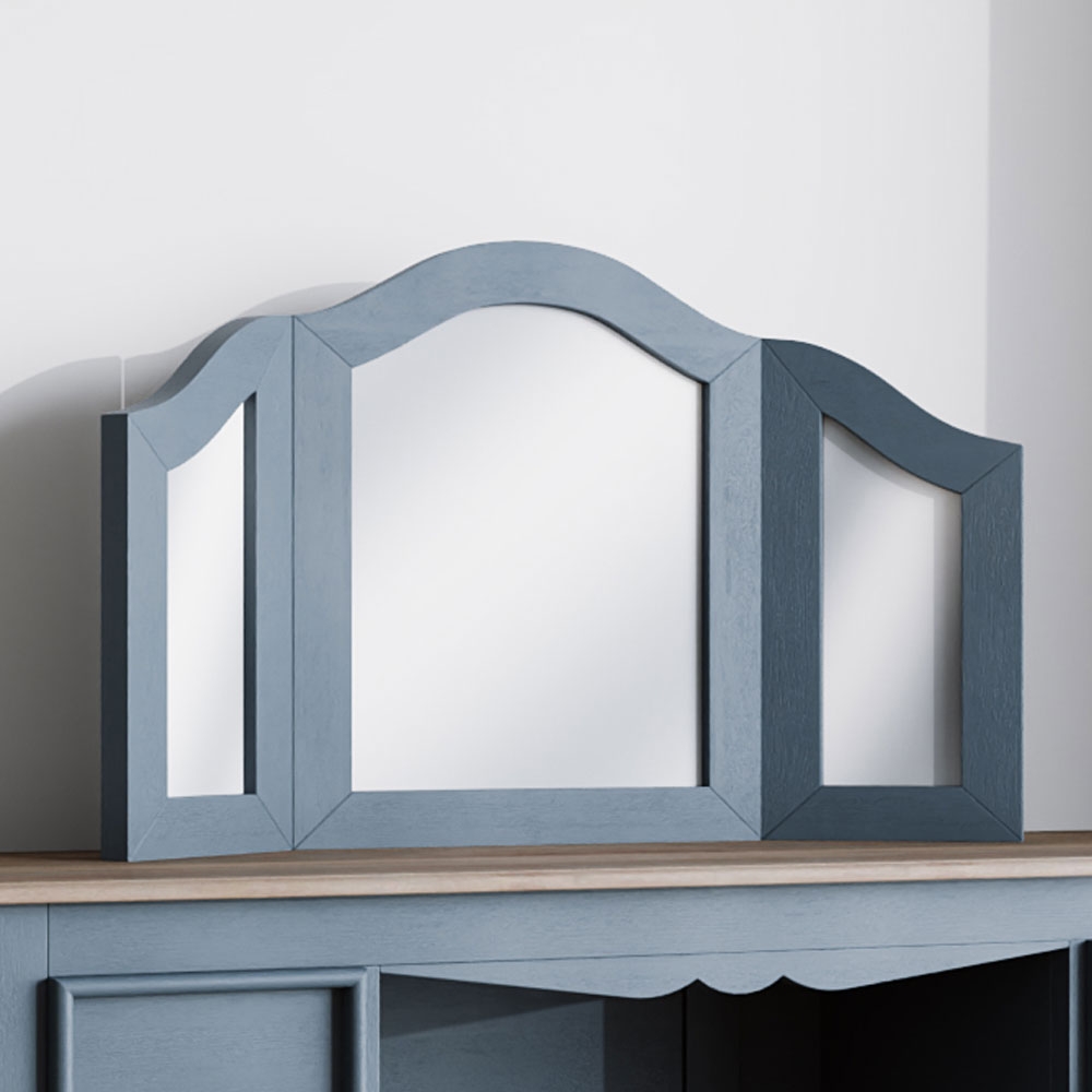 Fleur French Style Dressing Triple Mirror Stiffkey Blue Painted Solid Mango Wood