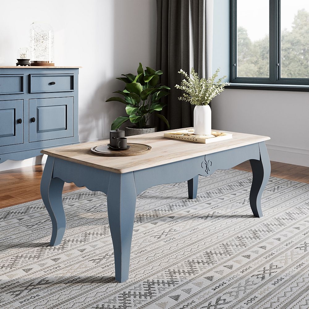 Fleur French Style Coffee Table Stiffkey Blue Painted Solid Mango Wood