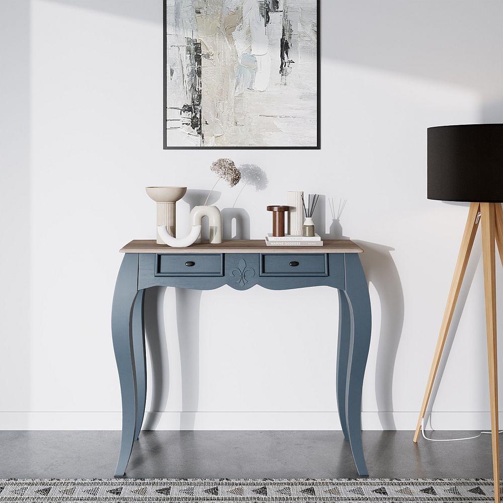 Fleur French Style Console Table Stiffkey Blue Painted Solid Mango Wood 2 Drawers
