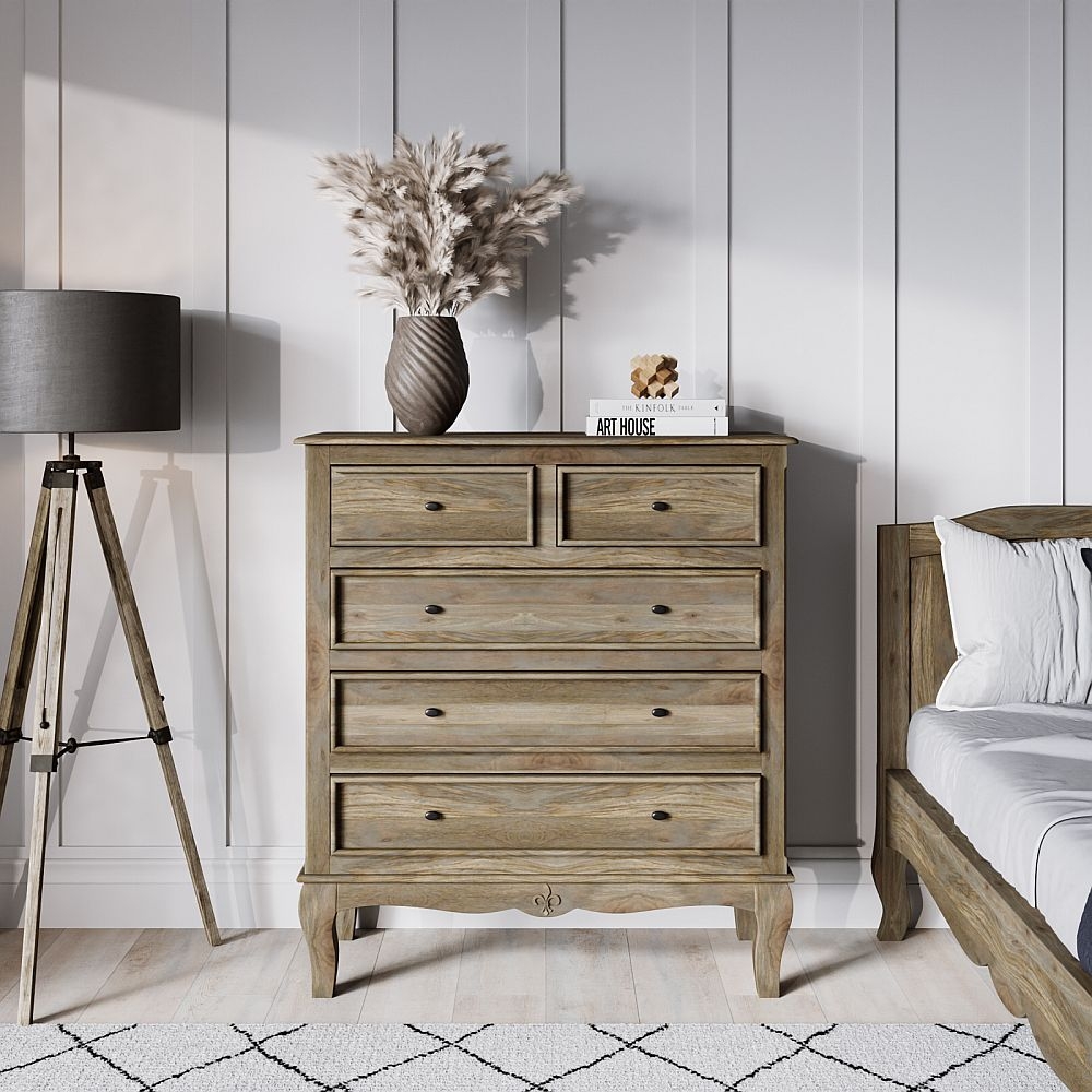Fleur French Style Washed Grey 2 3 Drawer Chest Made In Solid Rustic Mango Wood