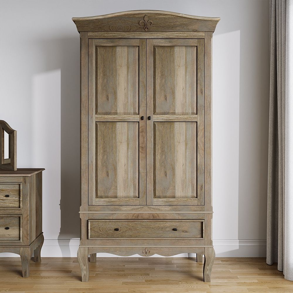 Fleur French Style Washed Grey 2 Door Wardrobe Made In Solid Rustic Mango Wood