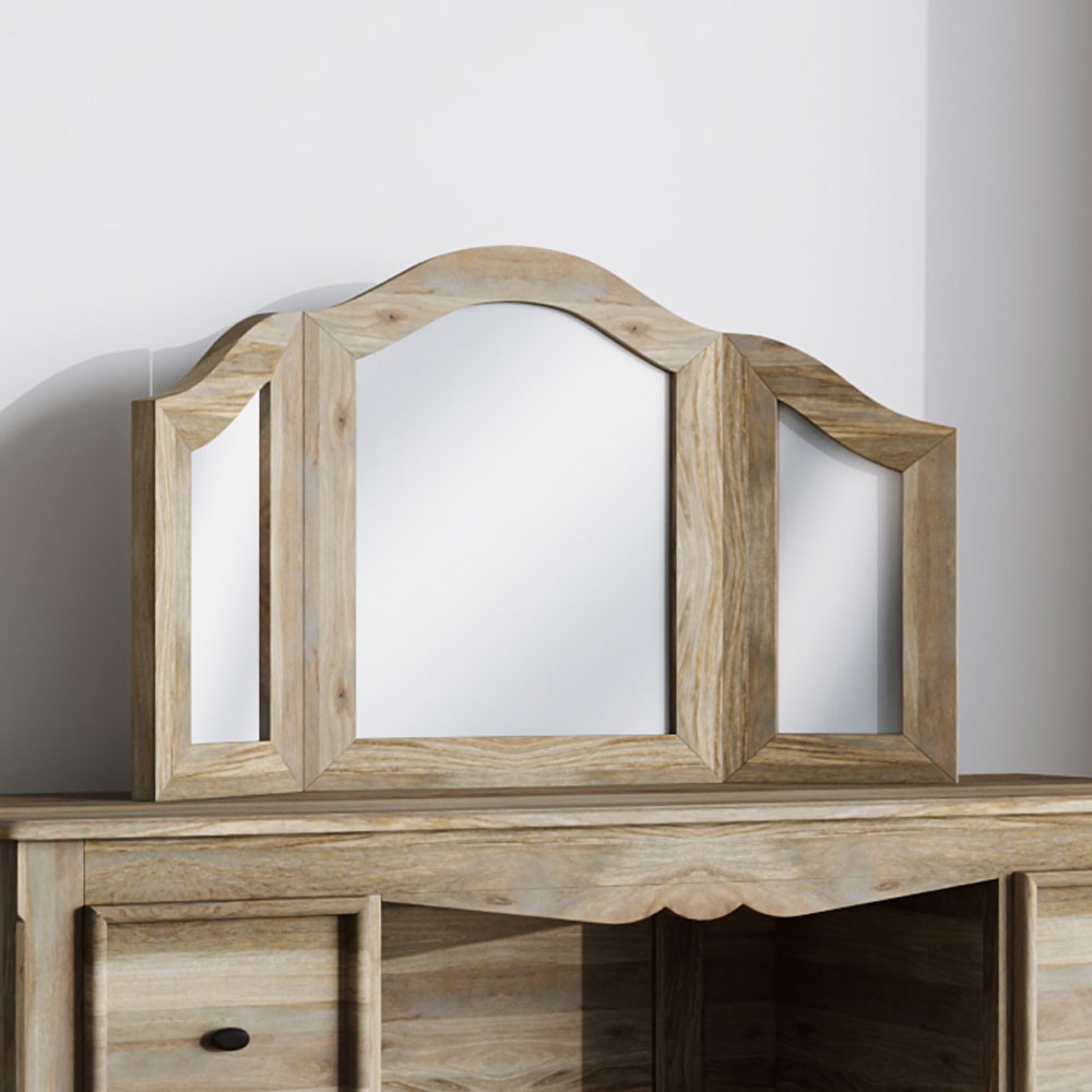 Fleur French Style Washed Grey Triple Mirror Made In Solid Rustic Mango Wood