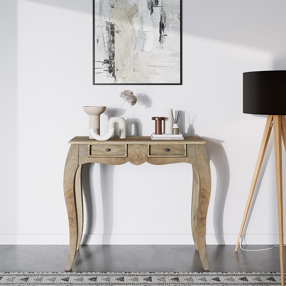 Fleur French Style Washed Grey Console Table Made In Solid Rustic Mango Wood