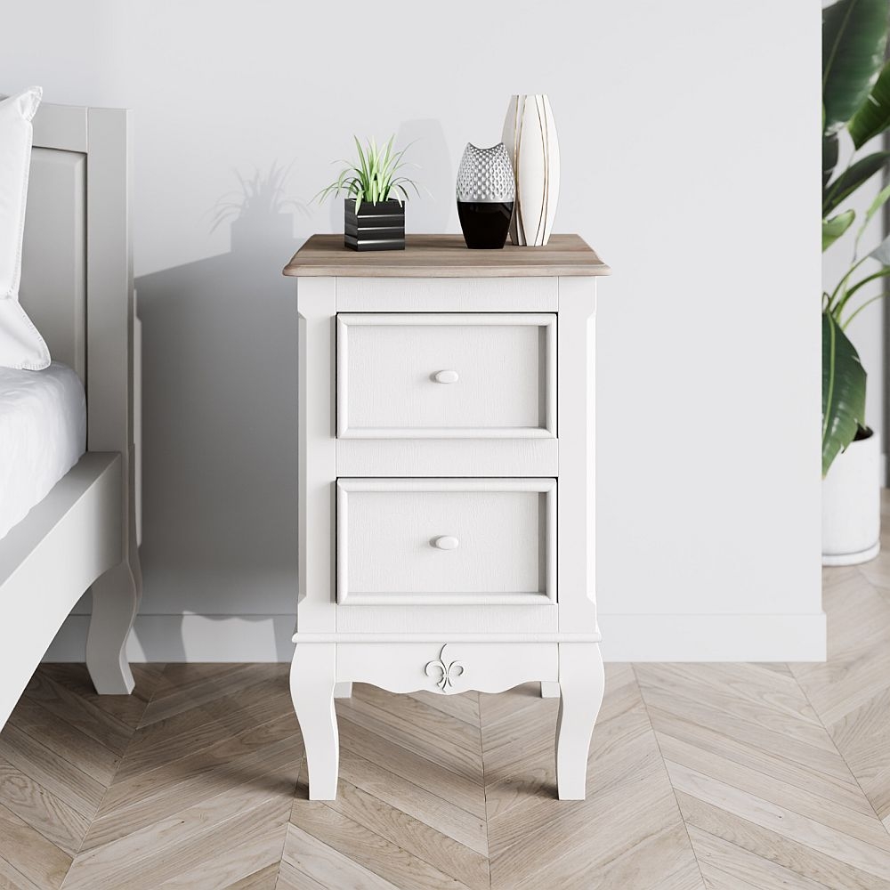 Fleur French Style White Shabby Chic Bedside Cabinet Made In Solid Mango Wood