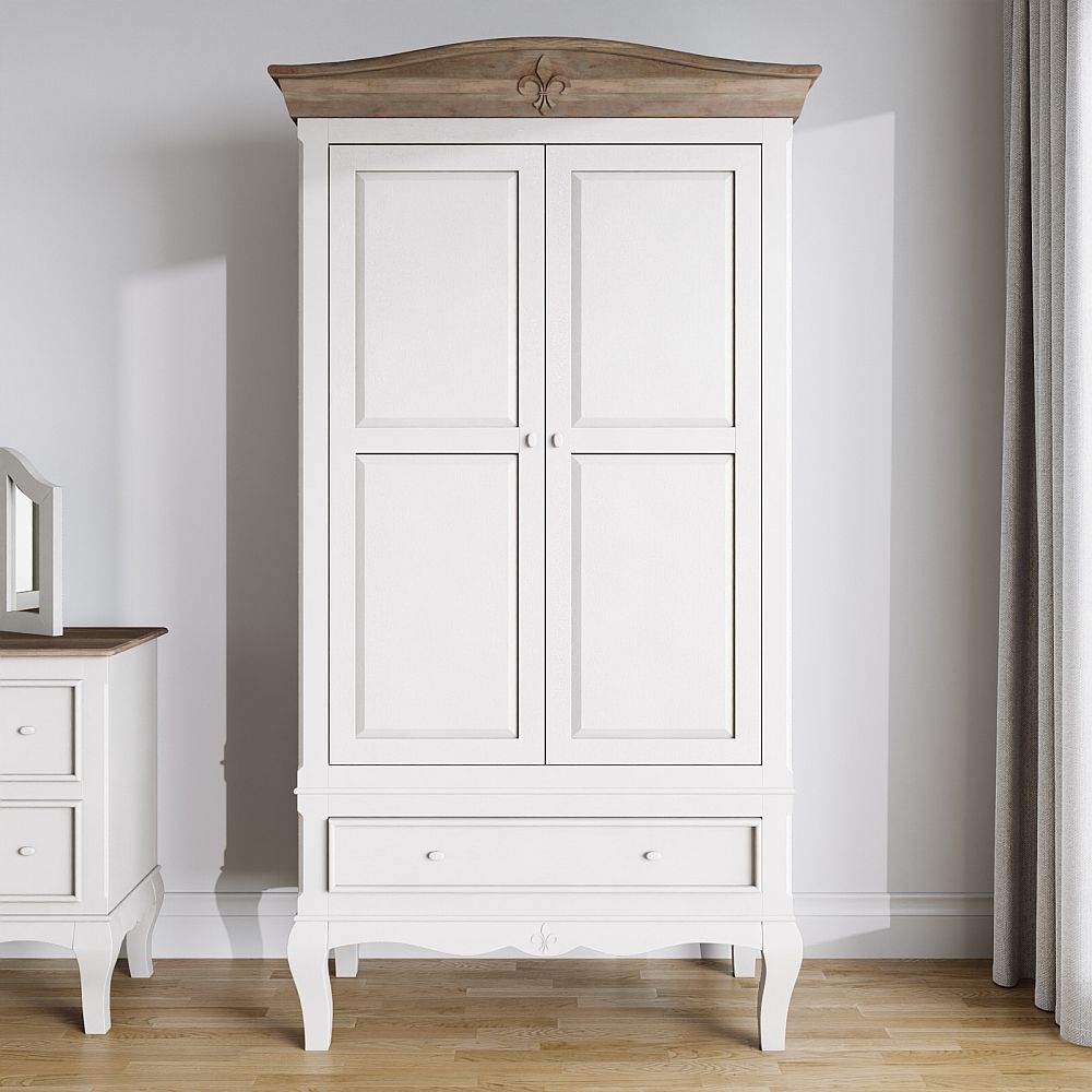 Fleur French Style White Shabby Chic 2 Door Wardrobe Made In Solid Mango Wood
