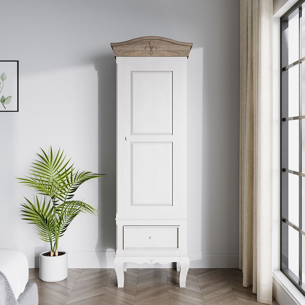 Fleur French Style White Shabby Chic 1 Door Wardrobe Made In Solid Mango Wood