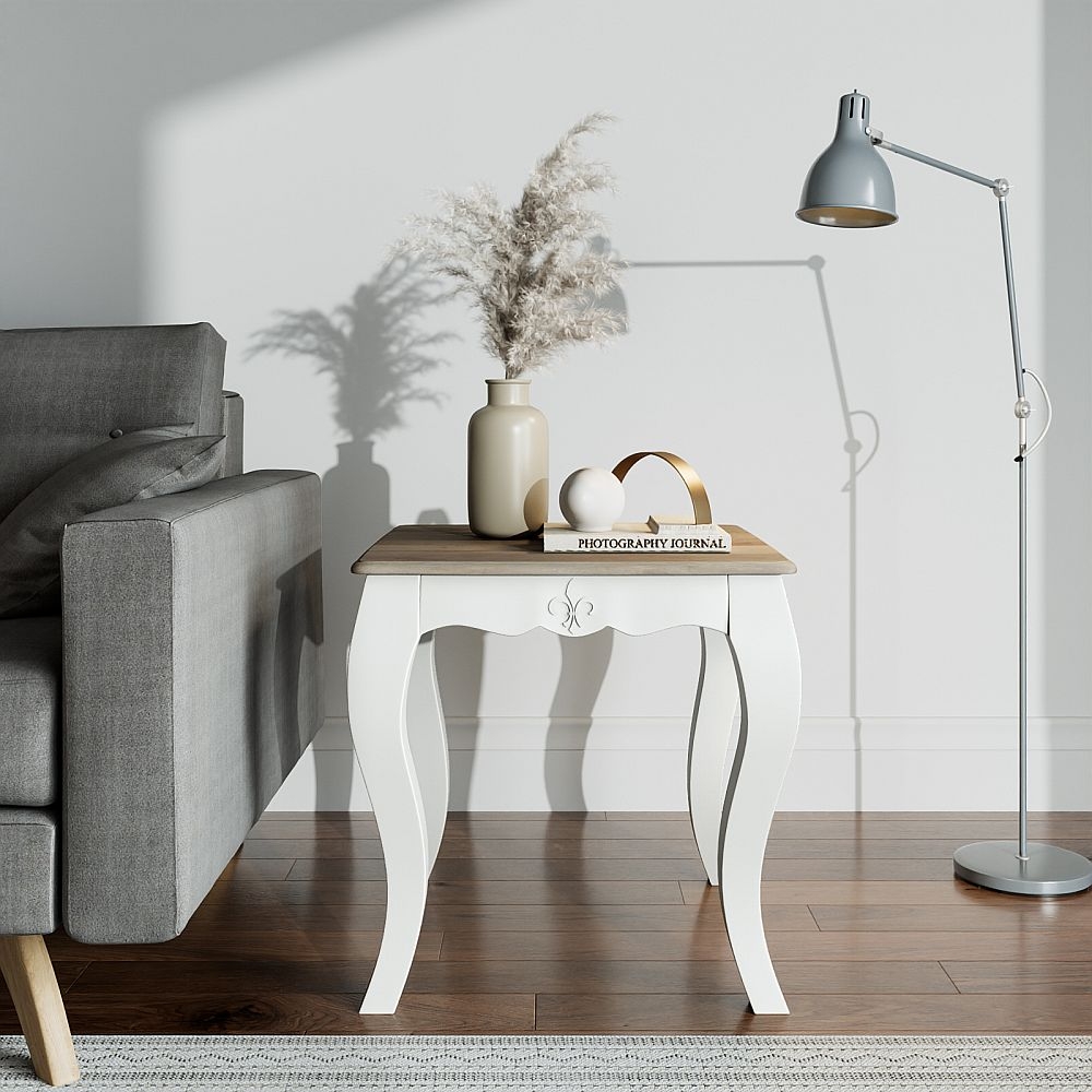 Fleur French Style White Shabby Chic Lamp Table Made In Solid Mango Wood