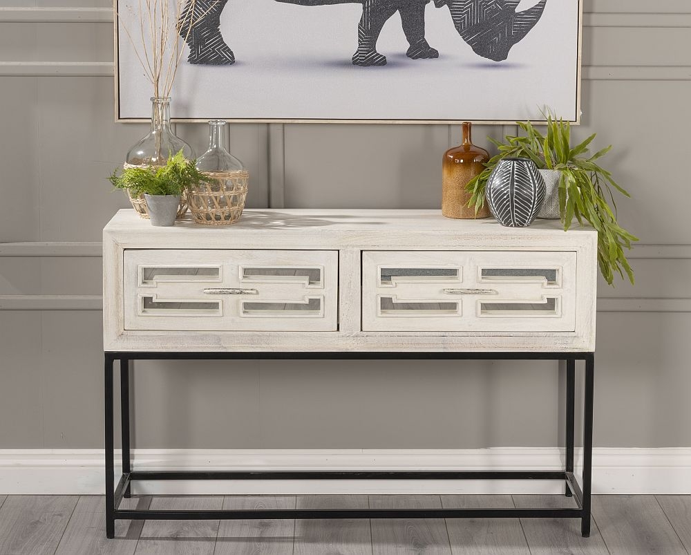 Geo White Mirrored Console Table 2 Drawer