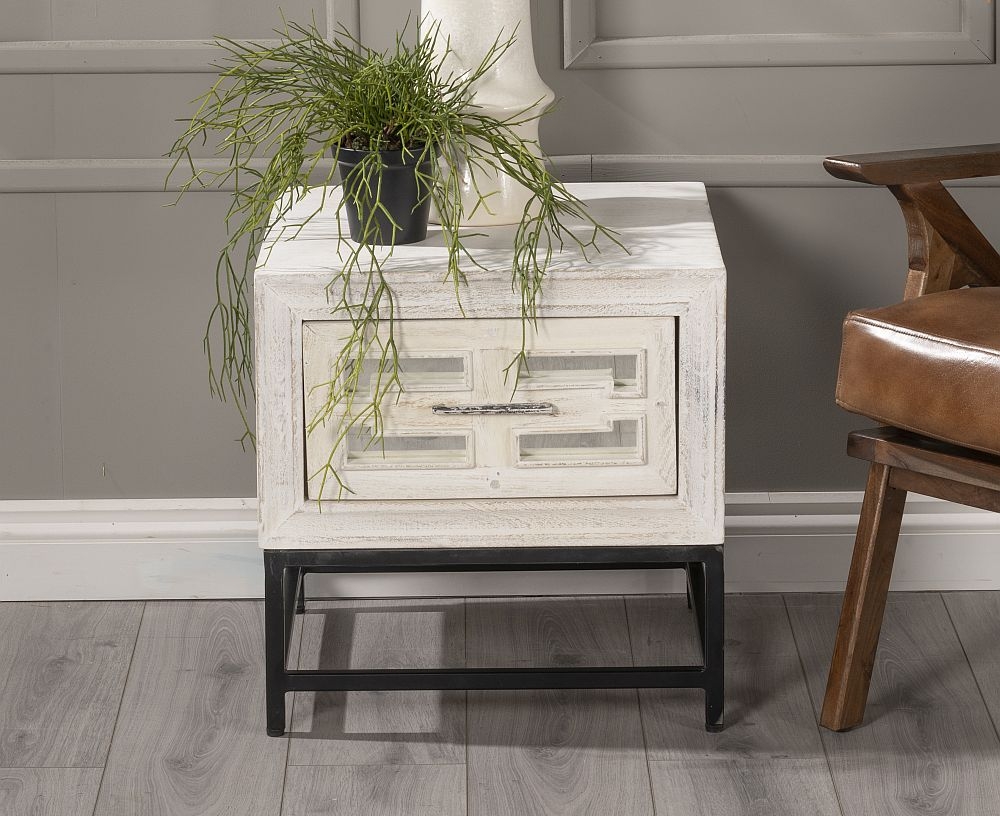 Geo White Mirrored Side Table 1 Drawer