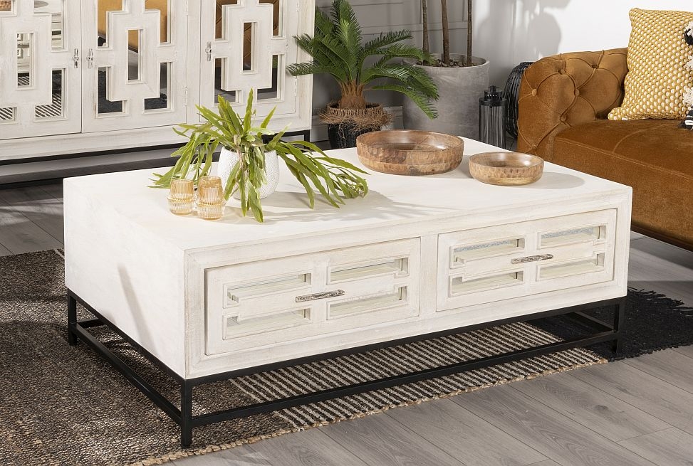 Geo White Mirrored Coffee Table 2 Drawer