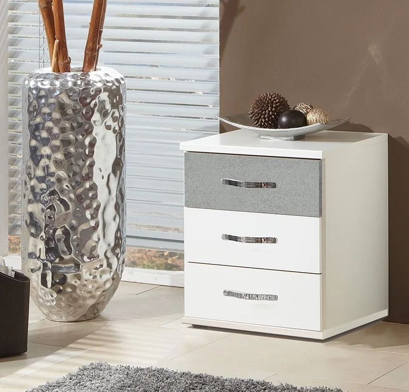 Duo 3 Drawers Bedside German Made White and Grey Bedroom