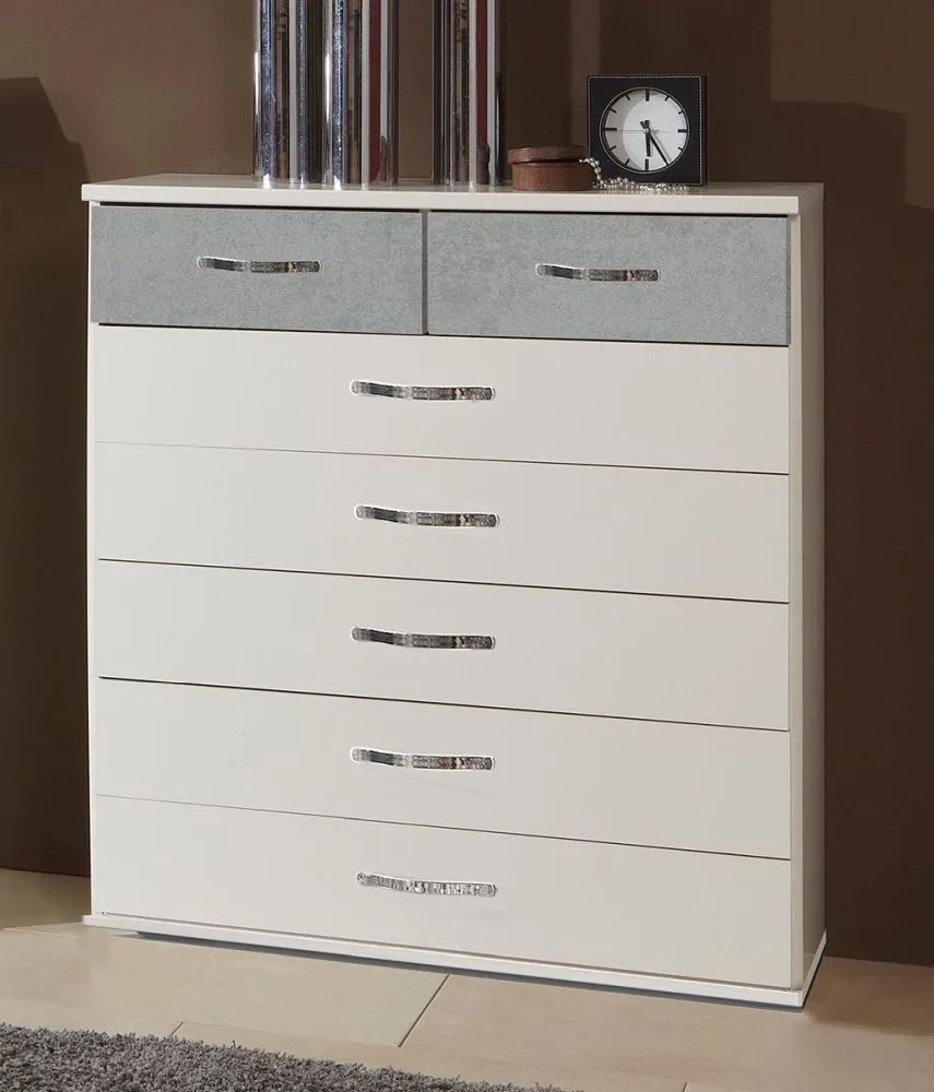 IN STOCK Duo 5 + 2 Chest of Drawers, German Made White and Grey Bedroom