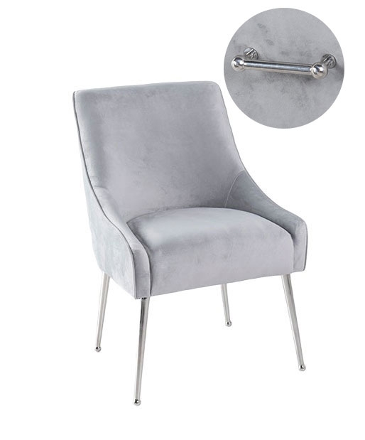 Giovanni Light Grey Dining Chair Velvet Fabric Upholstered With Back Handle And Chrome Legs