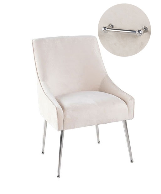 Giovanni Champagne Dining Chair Velvet Fabric Upholstered With Back Handle And Chrome Legs