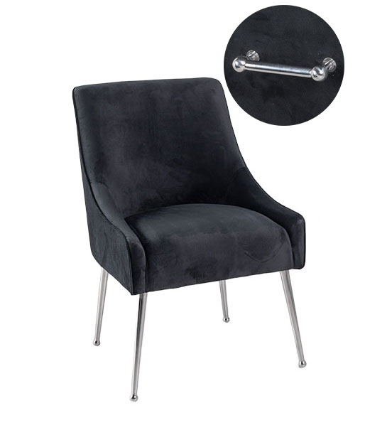 Giovanni Black Dining Chair Velvet Fabric Upholstered With Back Handle And Chrome Legs