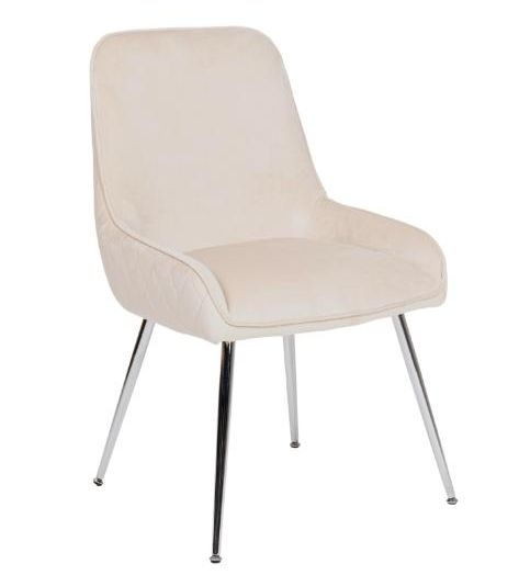 Hamilton Champagne Dining Chair Velvet Fabric Upholstered With Quilted Diamond Stitched Back And Chrome Legs