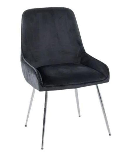 Hamilton Black Dining Chair Velvet Fabric Upholstered With Quilted Diamond Stitched Back And Chrome Legs