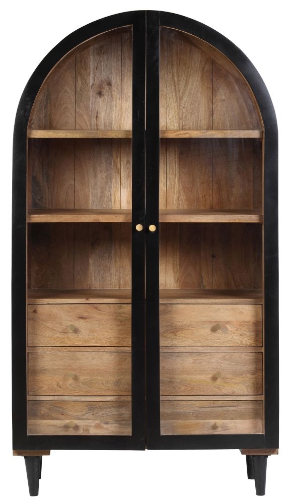 Japandi Black Mango Wood And Rattan 2 Door 3 Drawer Display Cabinet