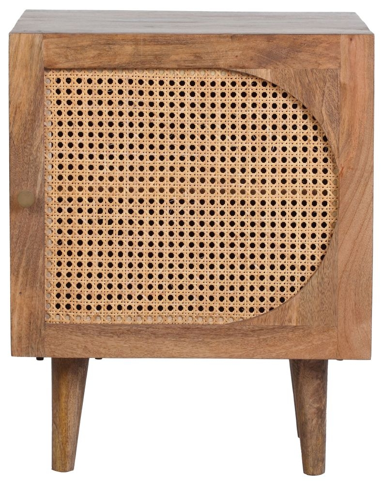 Japandi Natural Mango Wood And Rattan 1 Door Bedside Cabinet