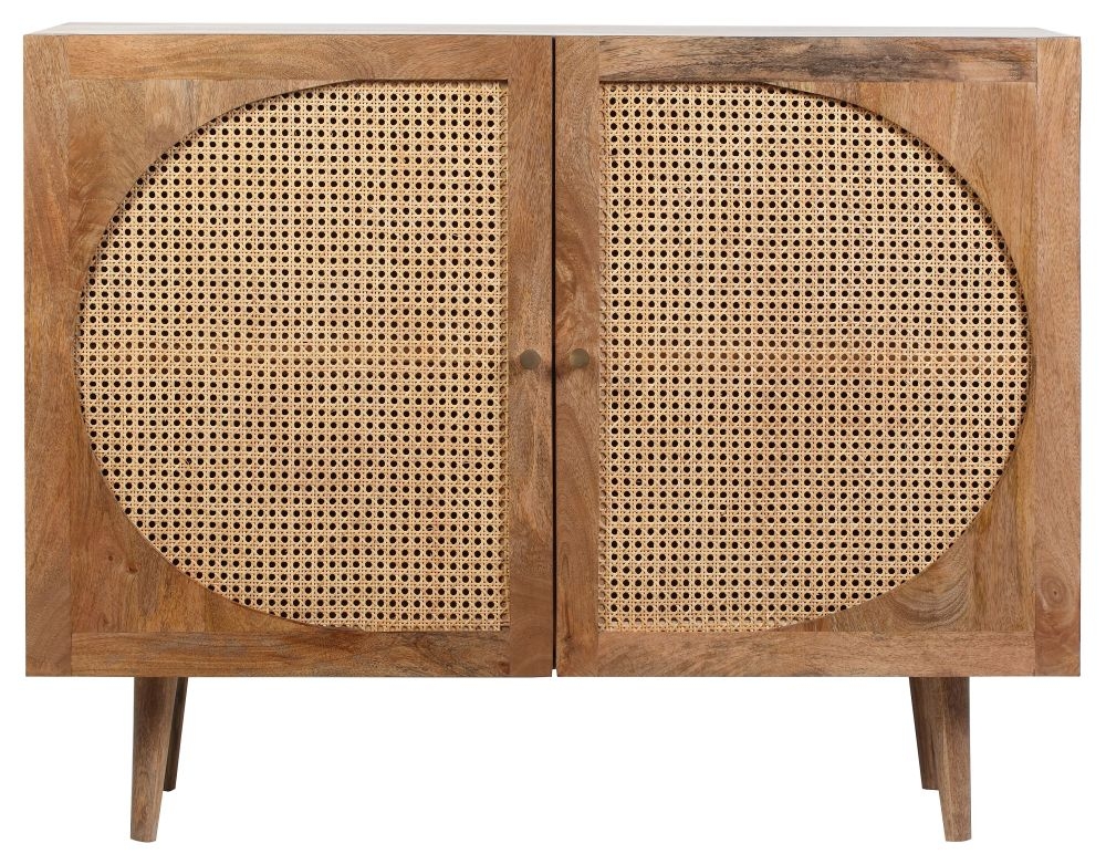 Japandi Natural Mango Wood And Rattan 2 Door Sideboard