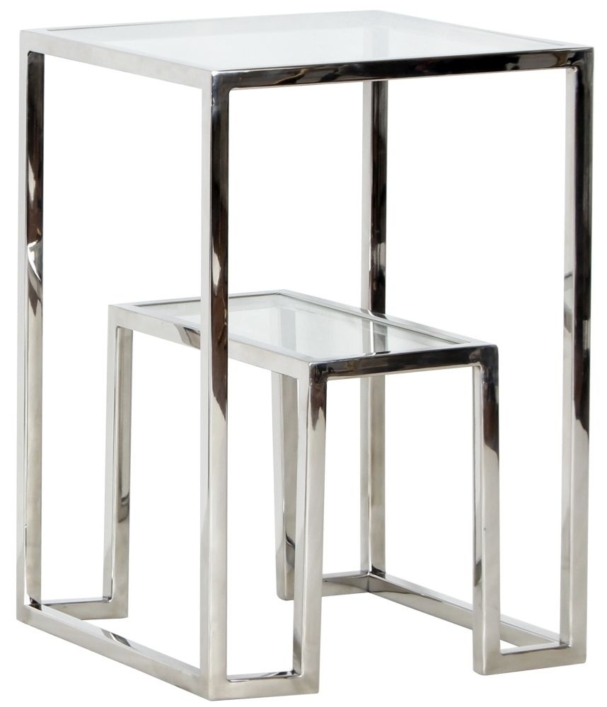 Knightsbridge Glass And Chrome Side Table Clear Top With Stainless Steel Metal Base