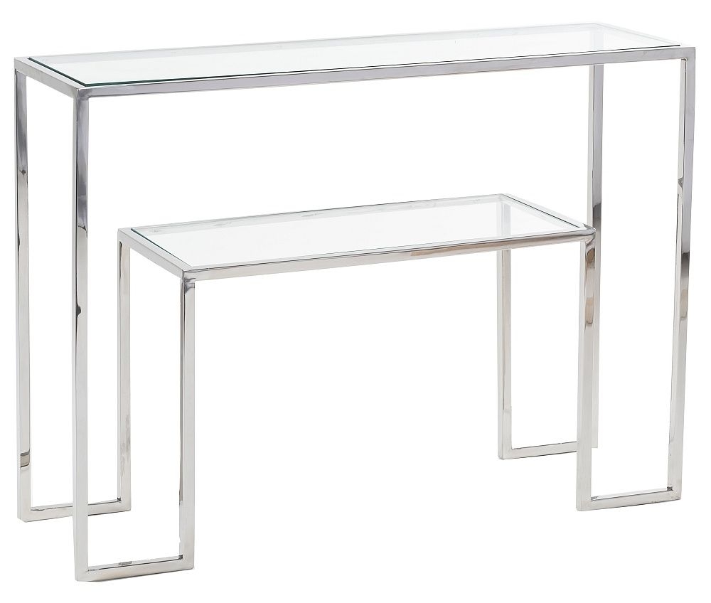 Knightsbridge Glass And Chrome Console Table Clear Top With Stainless Steel Metal Base