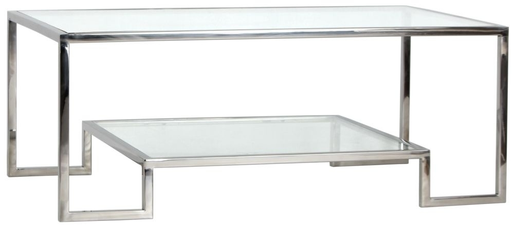 Knightsbridge Glass And Chrome Coffee Table Clear Top With Stainless Steel Metal Base