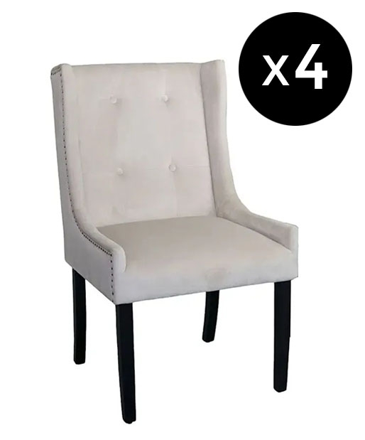 Set Of 4 Kimi Square Knocker Back Champagne Dining Chair Tufted Velvet Fabric Upholstered With Black Wooden Legs
