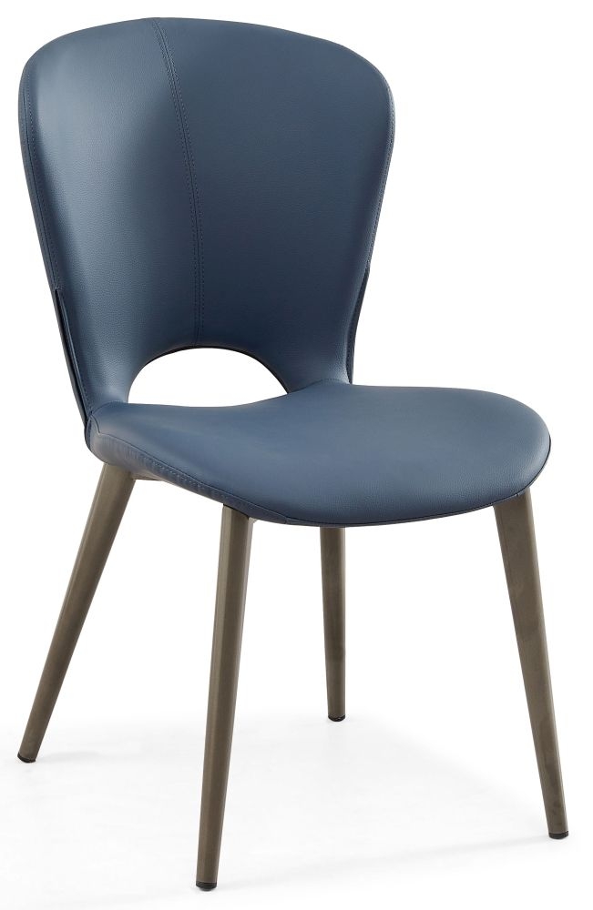 Clooney Blue Dining Chair Faux Leather With Black Legs
