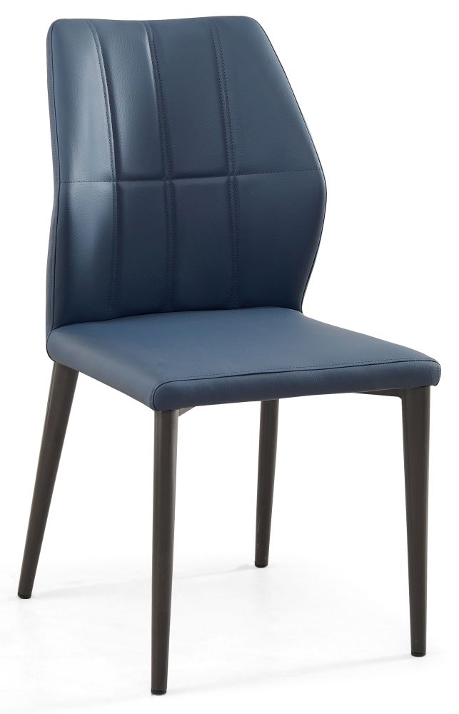 Harrow Blue Dining Chair Faux Leather With Black Legs