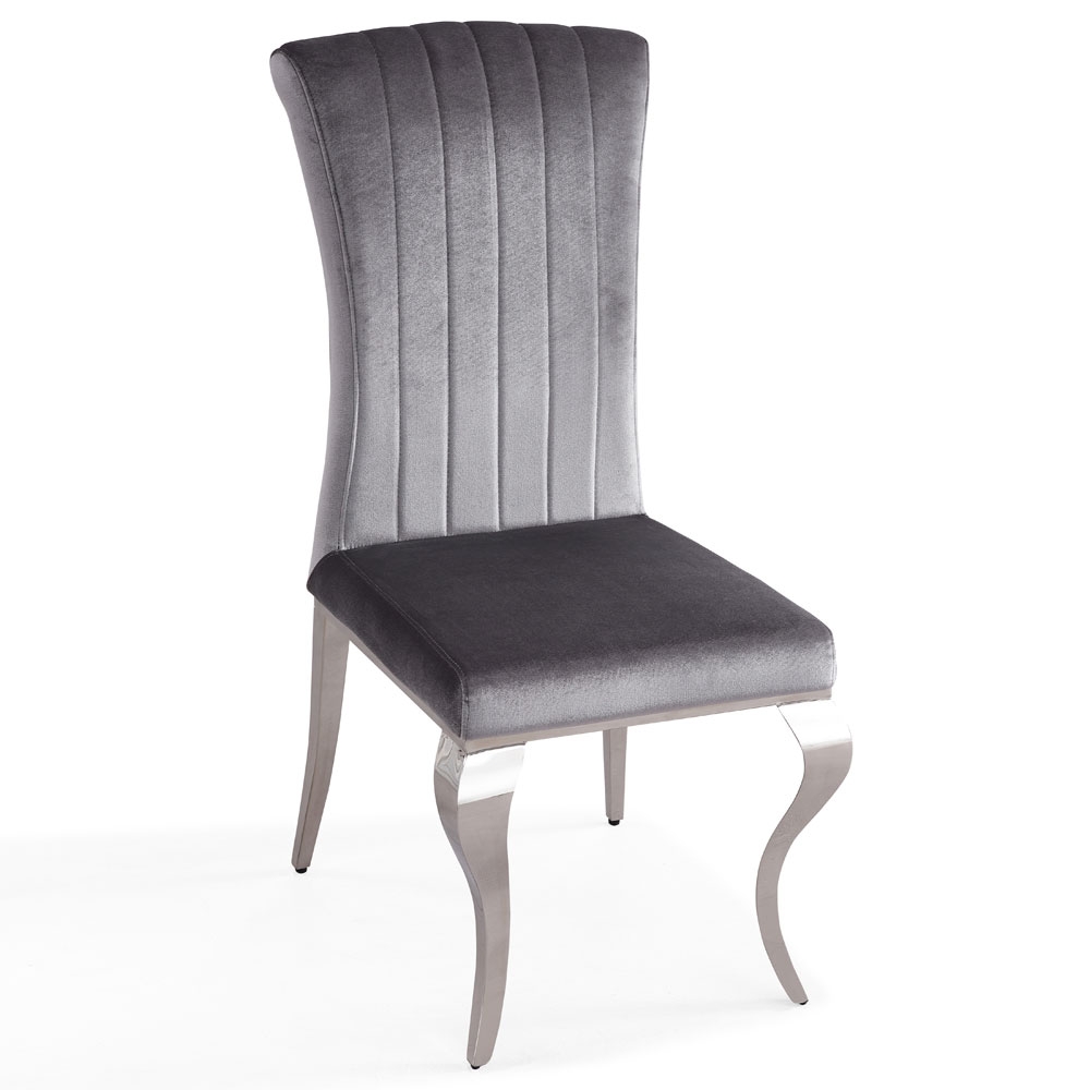 Louis Grey Velvet Fabric Dining Chair