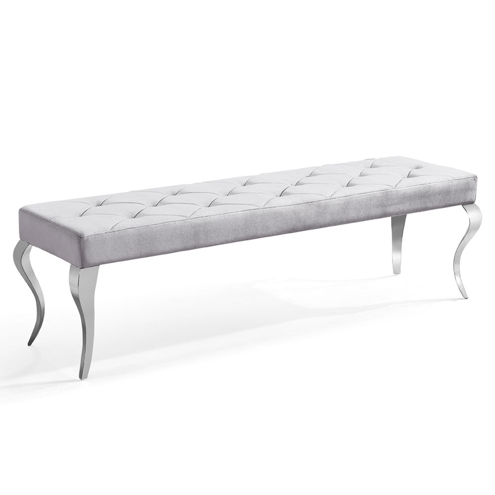 Louis Grey Velvet Fabric 170cm Dining Bench