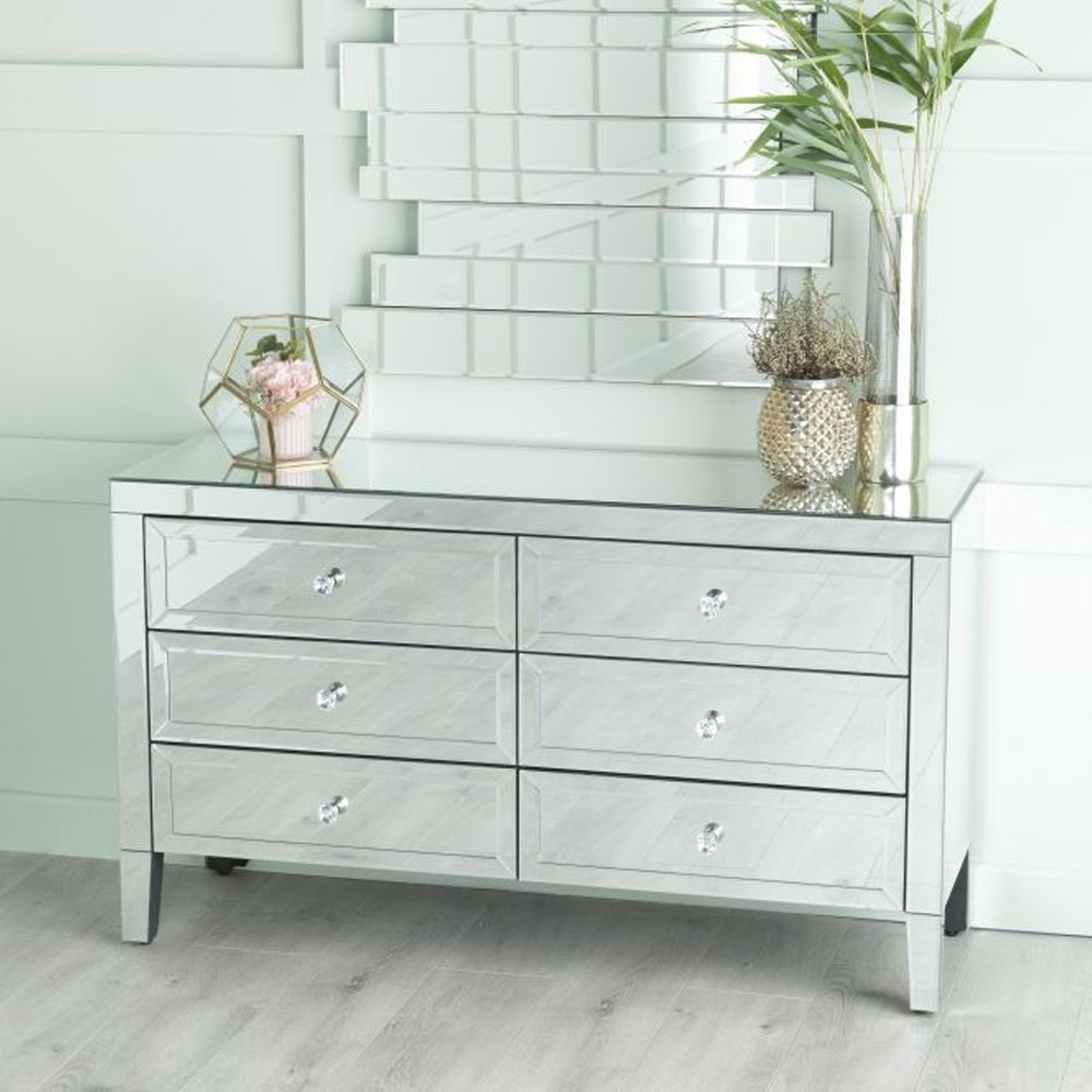 Lucia Mirrored 6 Drawer Wide Chest