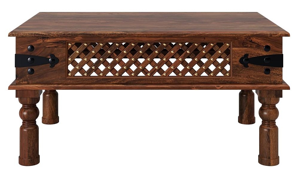 Maharani Sheesham Coffee Table Indian Wood Rectangular Top Lattice Design With 4 Turned Legs