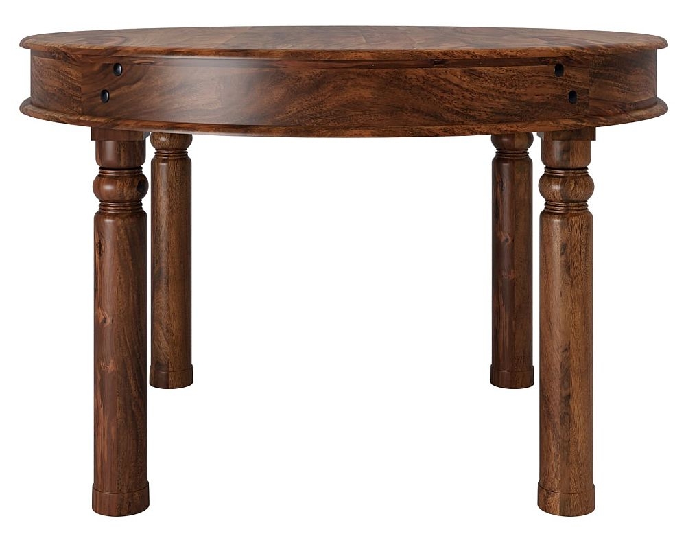 Maharani Sheesham Dining Table Indian Wood 120cm Seats 4 Diners Round Top With 4 Turned Legs