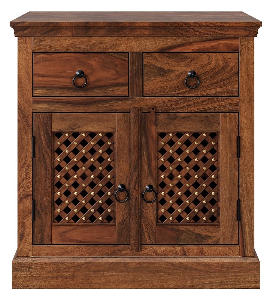 Maharani Sheesham Sideboard Indian Wood 75cm Compact Cabinet Lattice Jali Design 2 Door With 2 Drawers