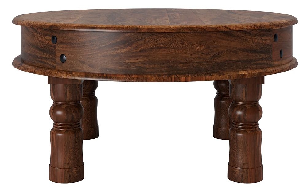 Maharani Sheesham Coffee Table Indian Wood Round Top With 4 Turned Legs