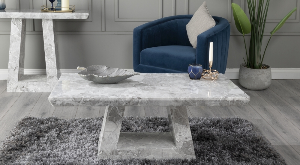 Milan Marble Coffee Table Grey Rectangular Top With Triangular Pedestal Base