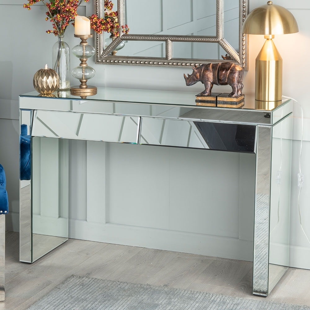 Angled Slanted Mirrored 2 Drawer Dressing Table