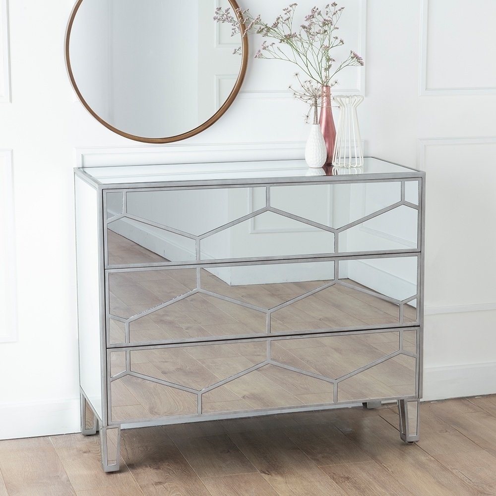 Honeycomb Mirrored 3 Drawer Chest