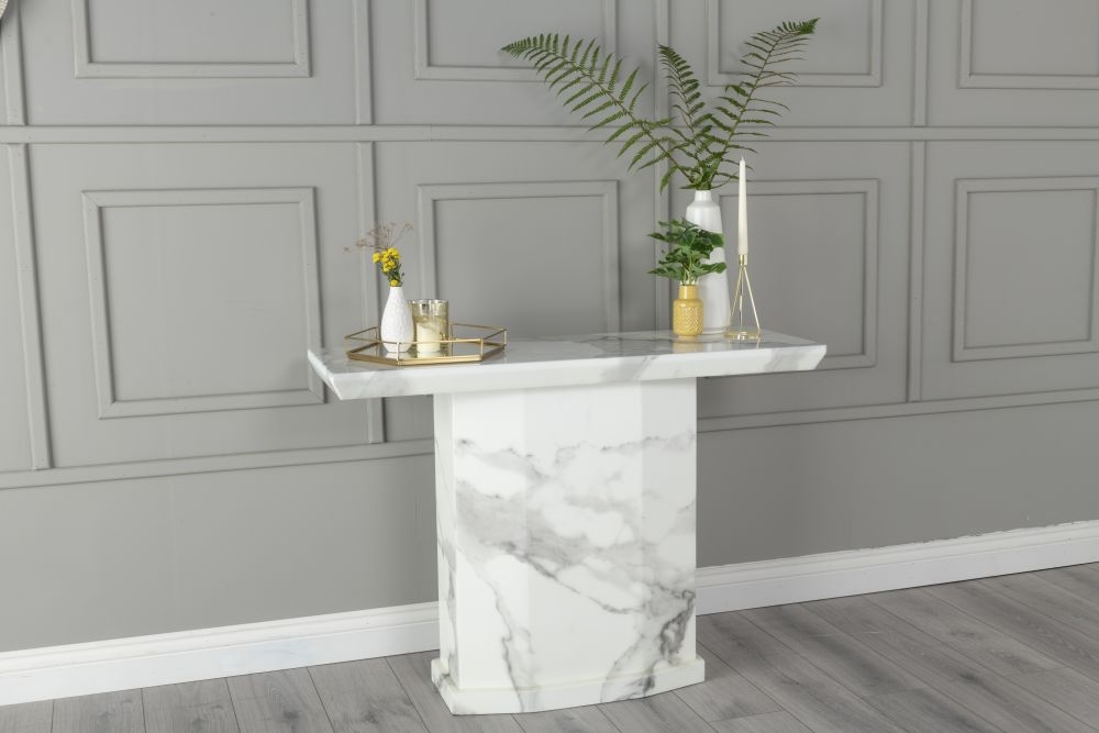 Naples Marble Console Table White Rectangular Top With Pedestal Base