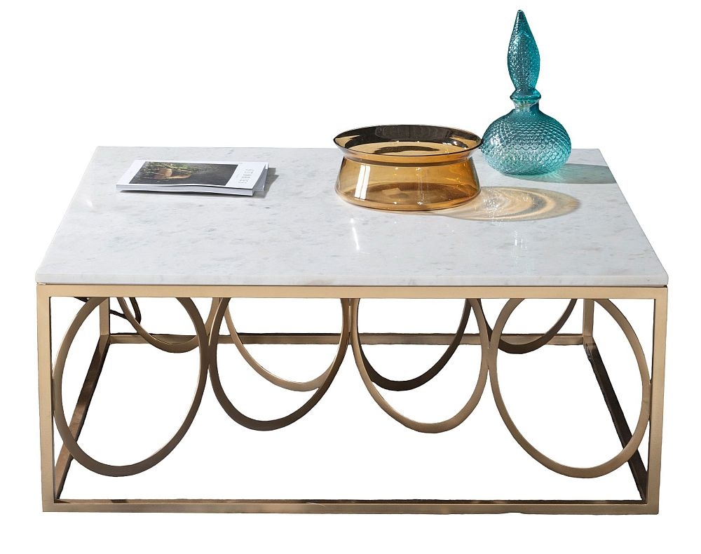 Olympia White Marble Top And Gold Square Coffee Table