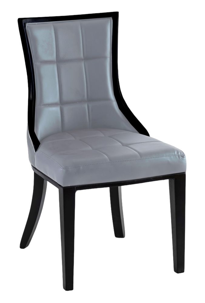 Paris Grey Dining Chair Leather Faux Pu With Black Legs High Gloss Side Trims