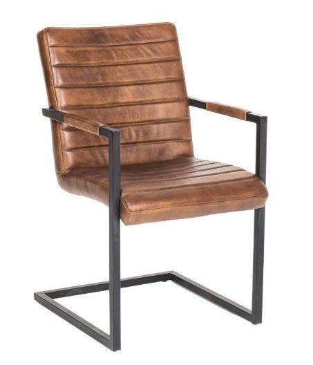 Quinn Vintage Brown Dining Chair With Arms Genuine Real Buffalo Leather Carver