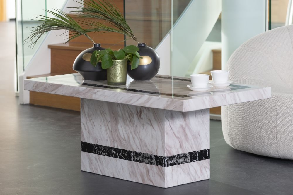 Rome Marble Coffee Table Cream Rectangular Top With Pedestal Base
