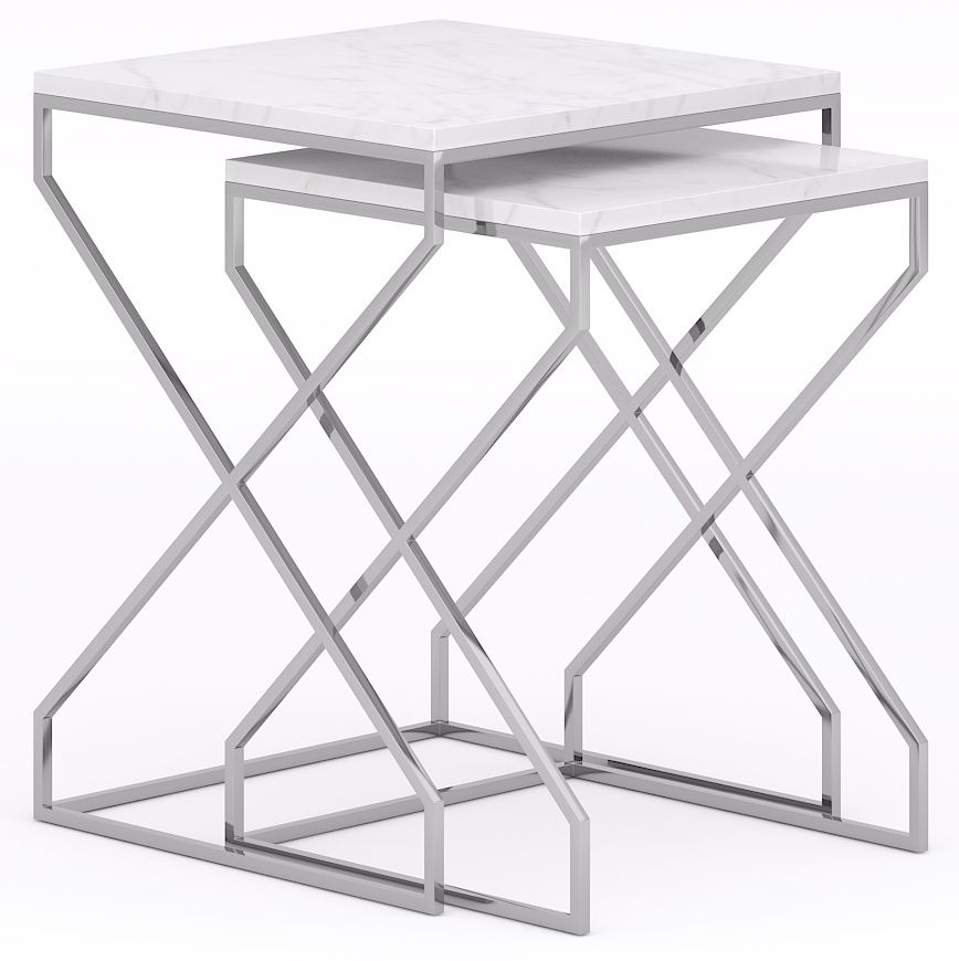 Scala White Marble Top And Chrome Nest Of 2 Tables