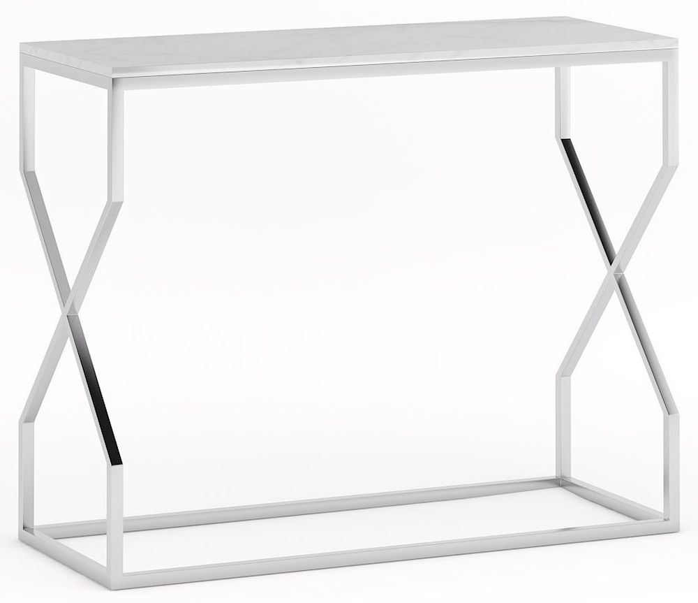 Scala White Marble Top And Chrome Console Table